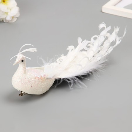 Fluffy on the clothespin "Dove with a high crest and in sparkles" White 7x5x28 cm
