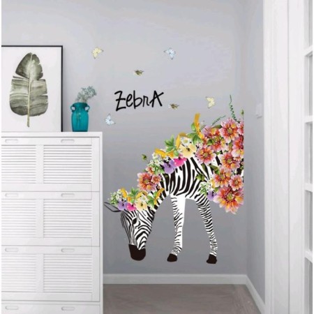 Interior plastic sticker "Zebra with flowers" 60x90 cm