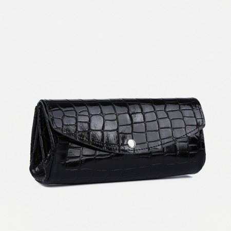 Women's wallet on the button, black color