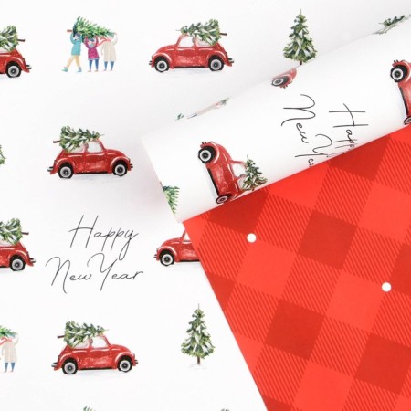 Paper packing glossy bilateral "New Year's machines", 70 x 100 cm, New Year-1