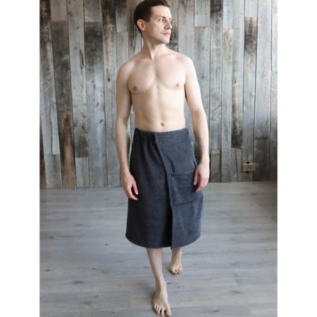 Set for male bath: hat, mittens, kilt, size 65x130 cm gray