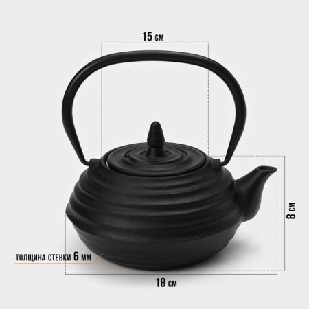 Cast iron kettle with enameled coating inside Magma "Tanan", 800 ml, with sieve-3