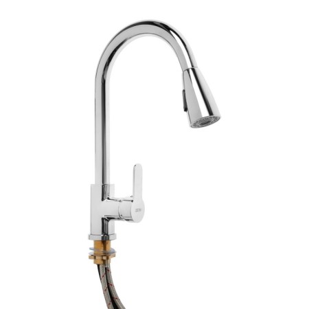 Kitchen mixer Zein Z1300, one -rod, retractable spout, brass, color chromium