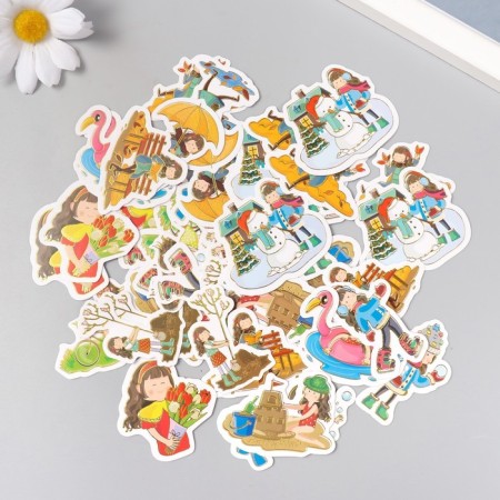 Stickers for creativity "Four seasons" embossing gold set 48 pcs 9x7x0.8 cm-2