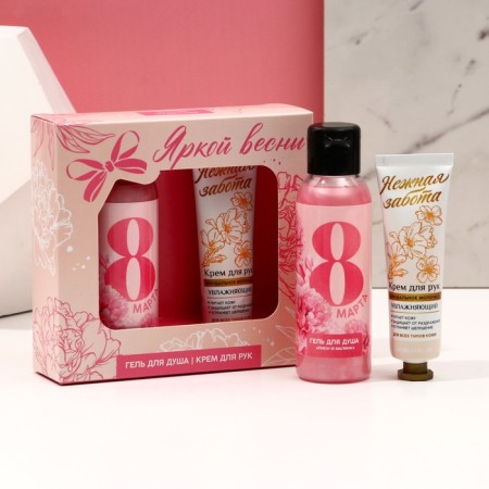 Gift set of cosmetics "Bright Spring!", Shower gel 100 ml and hand cream 30 ml, pure happiness