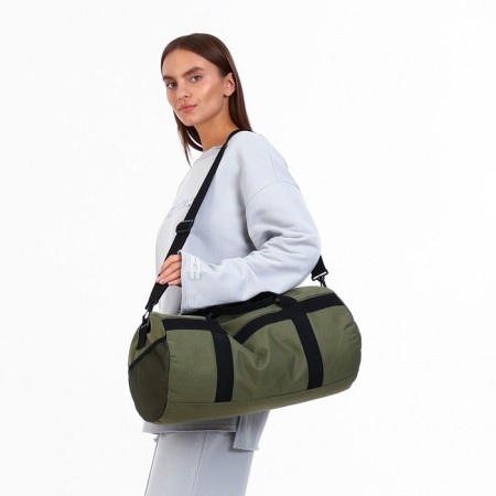 Road bag with lightning, outer pocket, long belt, khaki color-4