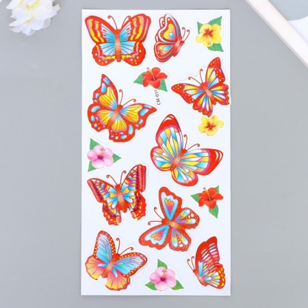 Interior paper sticker "Butterflies and flowers" with glitter 33x14.5 cm