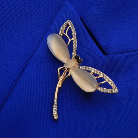 Brooch "Dragonfly" fluttering, beige color in gold-2