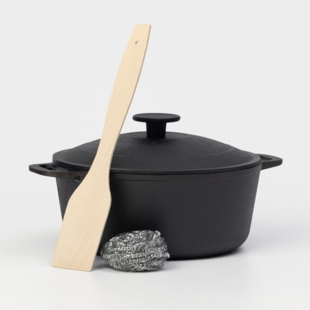 Cast iron pan Wild Kitchen, 3 l, shoulder blade and sponge in the kit-8