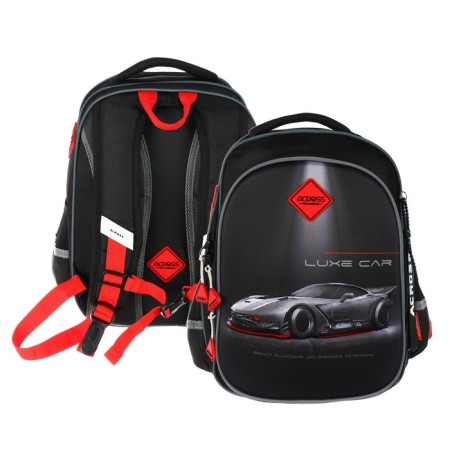 School backpack 37 x 28 x 13cm, ergonomic back, Across 557, black/red