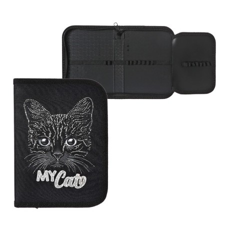 Penal 1 section 130 x 190 x 30 mm, with a folding bar, PCT 07-22-19 "My cat" laminated cardboard, drawing with a metallic effect