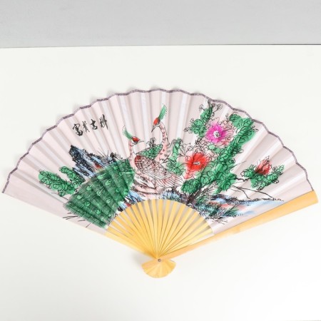 Fan bamboo, textile h = 50 cm "peacocks on a branch" white-1