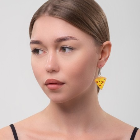 Earrings Assorted "Yummy" a piece of pizza, colored in silver-2