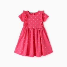 Dress for girls, dark pink color/hearts, height 98 cm