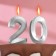 Candle in the cake jubilee "line" (set 2 in 1), number 20, silver metallic, 6.5 cm