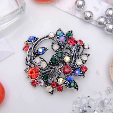 Brooch "Flowers Bouquet" Wreath, colored in black silver