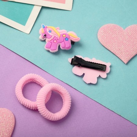Hair set "Ariadne" (2 elastic bands, 2 clamps) unicorn, pink-2