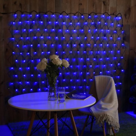 Garland "Network" 2 × 1.5 m, IP44, UMS, dark thread, 192 LED, glow blue, 220 V