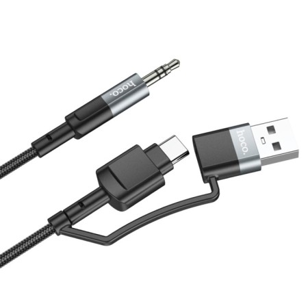 Cable Hoco UPA23, 2 V 1, Type -C+USB - Jack 3.5 mm (M), 1 m, nylon, gray-4