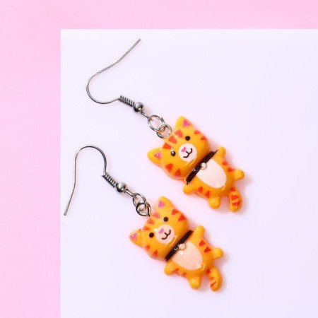 Children's earrings "chosen" kittens, orange color in silver