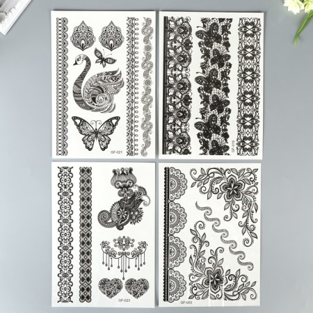 Tattoo on the body Black "Mehendi" mix 29x17 cm-3