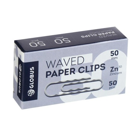Office clips Globus, 50 pcs., 50 mm, galvanized, corrugated-1