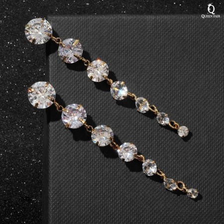 Hanging earrings with rhinestones "Snake" l = 6.5, white color in gold, 6.5 cm-1