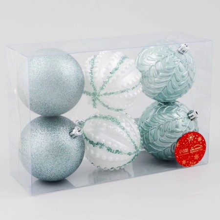 Set of balls plastic D-8 cm, 6 pcs "Night" Vetoki pattern, green white-1
