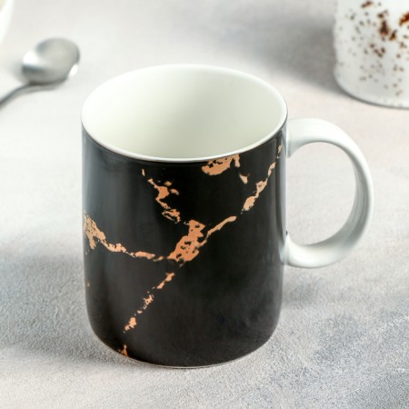 Porcelain mug "Marbl", 350 ml, black color