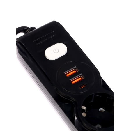 Extension cord 3 sockets, 3m, 1300 W, 3x0.75 mm2, 2 USB-A+USB-C, 2.1A, with salary, with off.-1