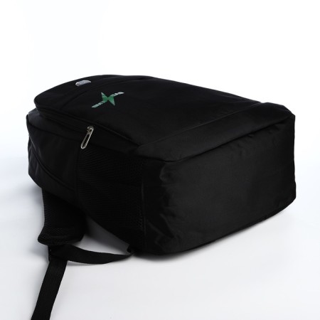 Young backpack from textiles with a zipper, 4 pockets, black/green color-4