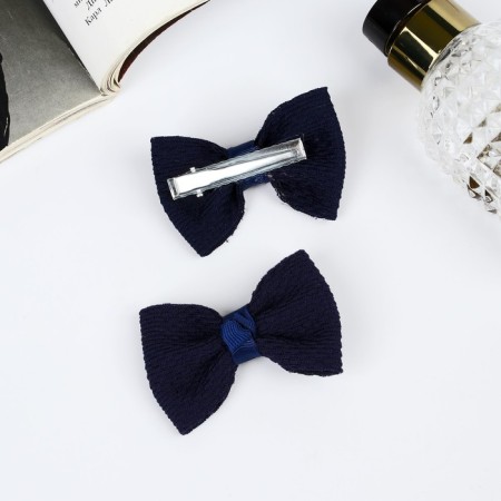 Hair clip "Schoolgirl" (set 2 pcs) texture, 6 cm, blue-1