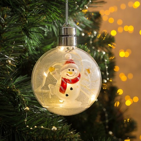 Christmas ball "Snowman", batteries, 5 LED, glow warm white