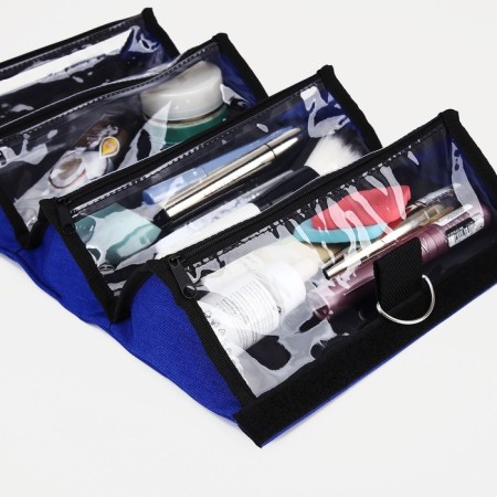 Cosmetic bag, 4 parts on zippers, cornflower color-4