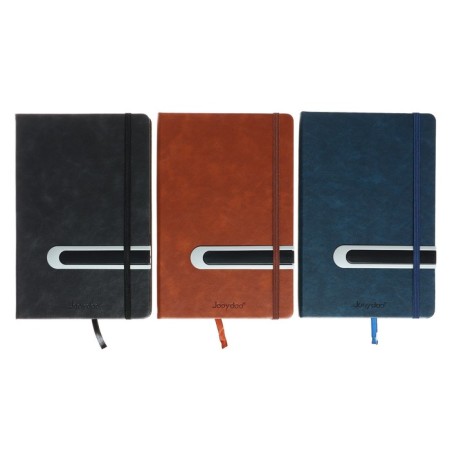 The diary is low, PVC cover, A5 format, 140 sheets in a cage, elastic band, with a handle, mix