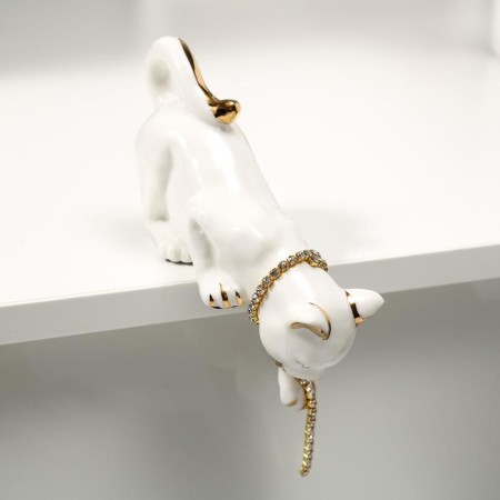 Souvenir Ceramics "Cat white-golden with a chain of rhinestones" 17 cm-2