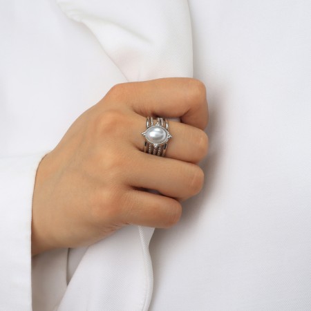 Ring with pearls "bohemia" white color in silver, dimensionless-3