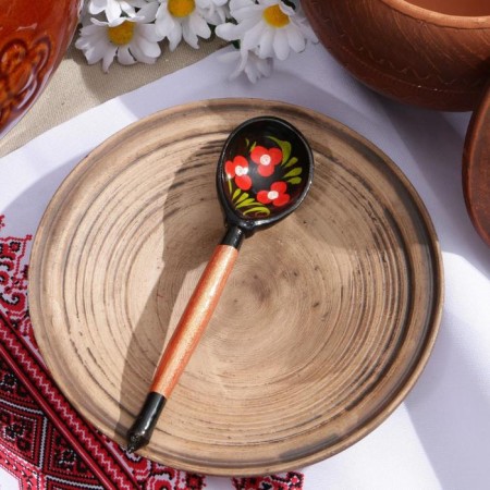 A wooden spoon "Chernushka", small, Khokhloma, mix