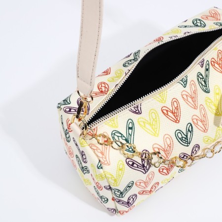 Cross-Body bag with zipper, beige color/multi-colored-6