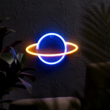 Neon sign "Planet", 30x17.5 cm, aax3+usb, blue-orange