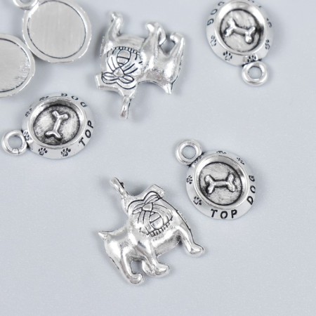 Decor for creativity Metal "Bulldog and Misk" silver set 8+8 pcs 0.3x1.1x1.5 cm 1.3x1.7 cm 78800