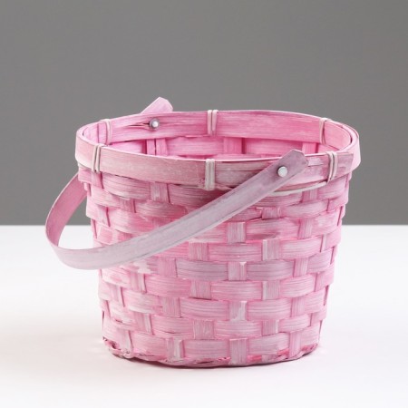 Wicker basket, d17 x 12 x 22 cm, pink, bamboo-2