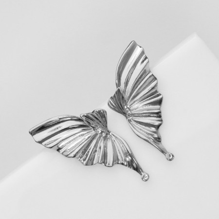 Earrings with rhinestones "bows" wings, white color in silver-1