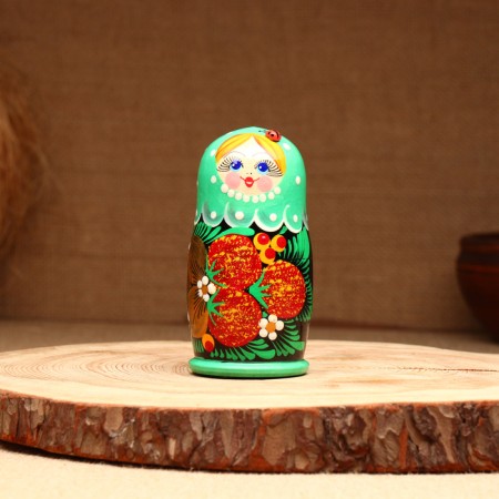 Matryoshka 5-doll "festive green" with God's cow 10-11 cm-2