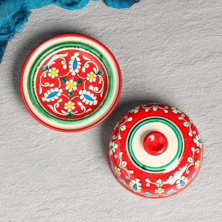 Maslenka Rishtan ceramics "Patterns", 13 cm, red-1