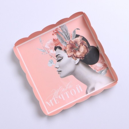 Cookie box, confectionery packaging with PVC lid, “live a dream”, 18 x 18 x 3 cm-3