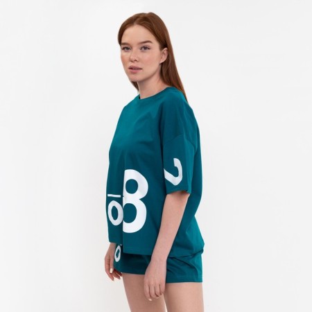 Female set (T -shirt, shorts), Malachite color, size 46-8
