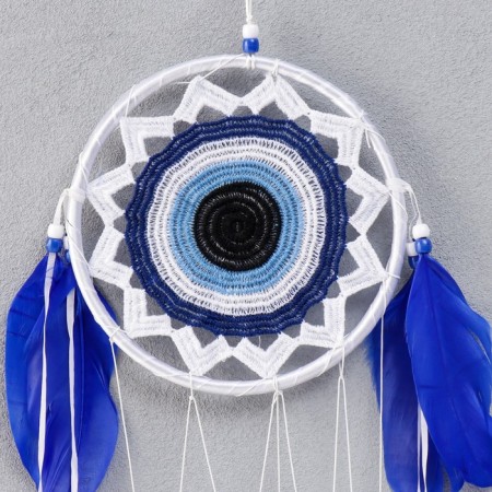 Dreams with the music of the wind "From the evil eye" 4 tubes blue feathers 61x16 cm-1