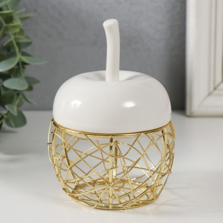 Coramics box, Metal "Apple" White 8.5x8.5x12 cm-2