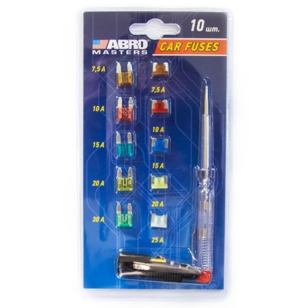 ABRO fuses set with indicator screwdriver, mini, micro, 10 pcs